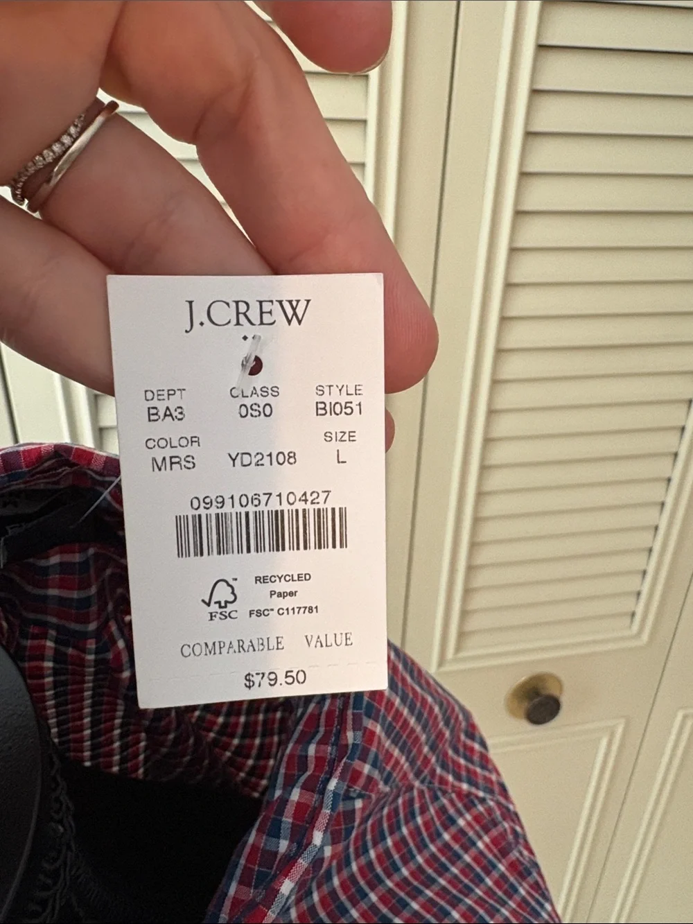 J. Crew Men's Red and Blue Plaid Button-Down Shirt